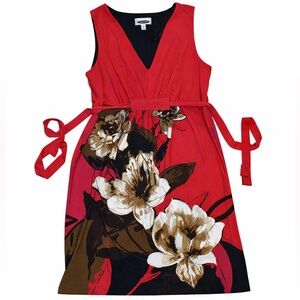 Intermission Red Floral Tie Midi Dress